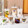 Disposable Plastic Milk Tea Cup Set with INS Stickers
