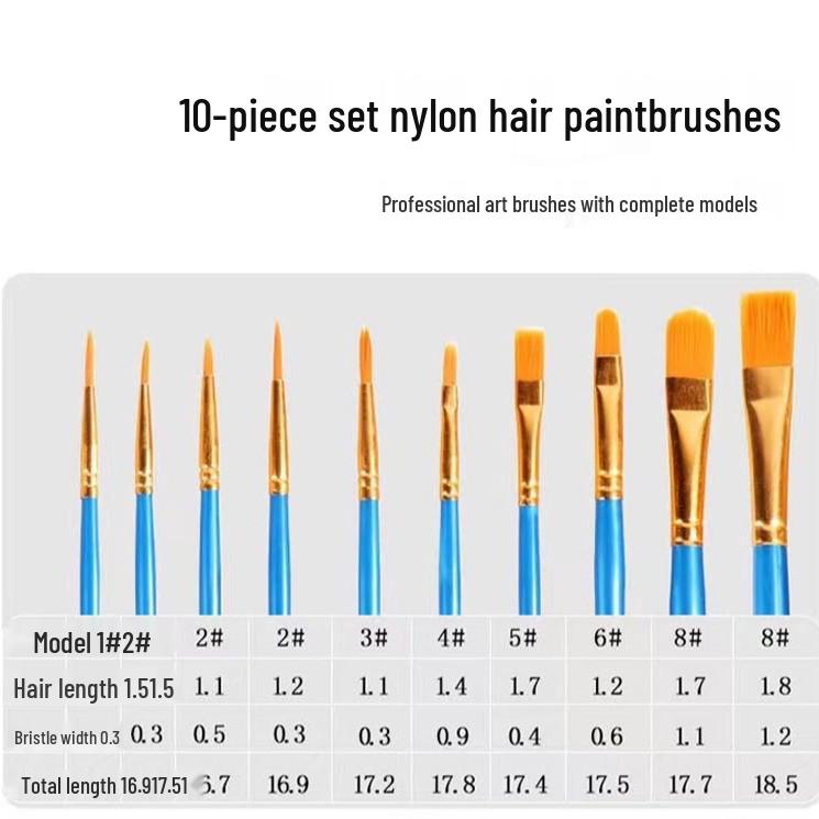 10-Piece Pearlescent Plastic Handle Oil Painting Brush Set for Watercolor and Fine Arts