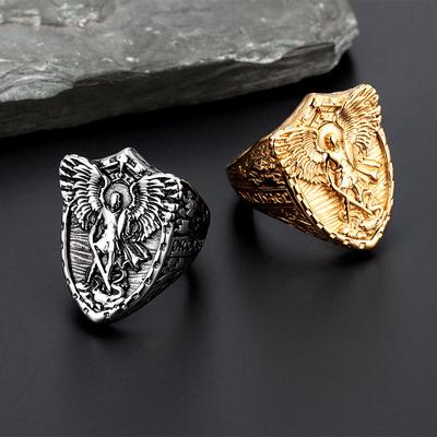 New Jewelry Archangel Michael Ring for Men Gold Black Color 316L Stainless Steel Band Male Gift Jewelry