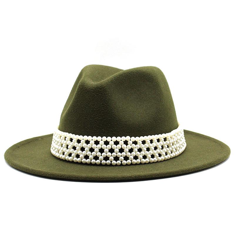 Ladies Hat Trendy British Style Versatile Jazz Hat High-End Pearl Woolen Top Hat