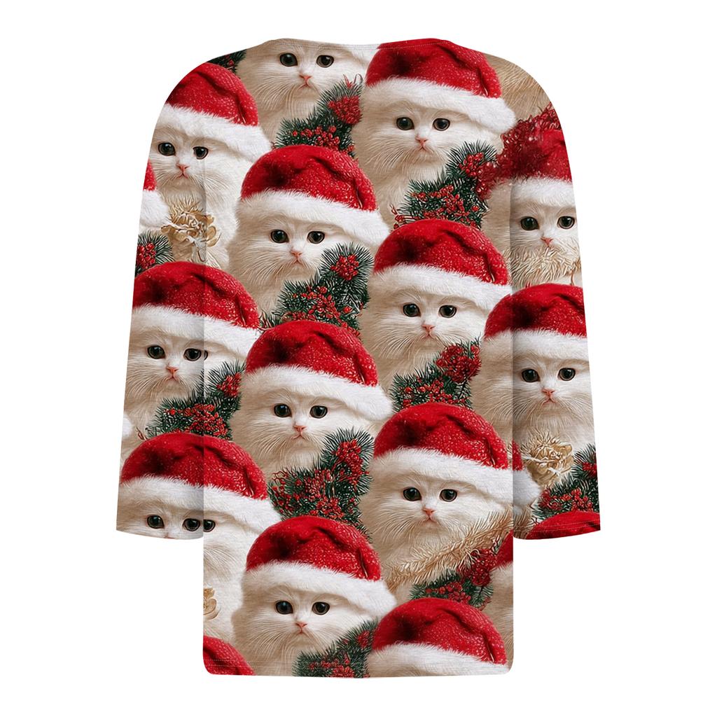 Damenmode Lässig Halloween Bedruckt V-Ausschnitt Kurzarm Zierknopf Dreiviertelarm T-Shirt Top