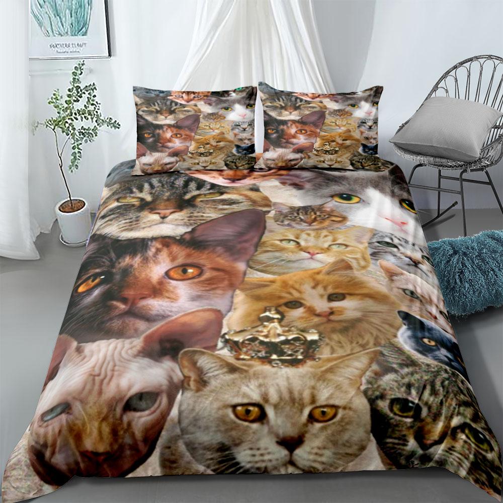 Pet Cat DIY Print Duvet Cover Set King Queen Double Full Twin Single Size Duvet Cover Pillow Case Bed Linen Set