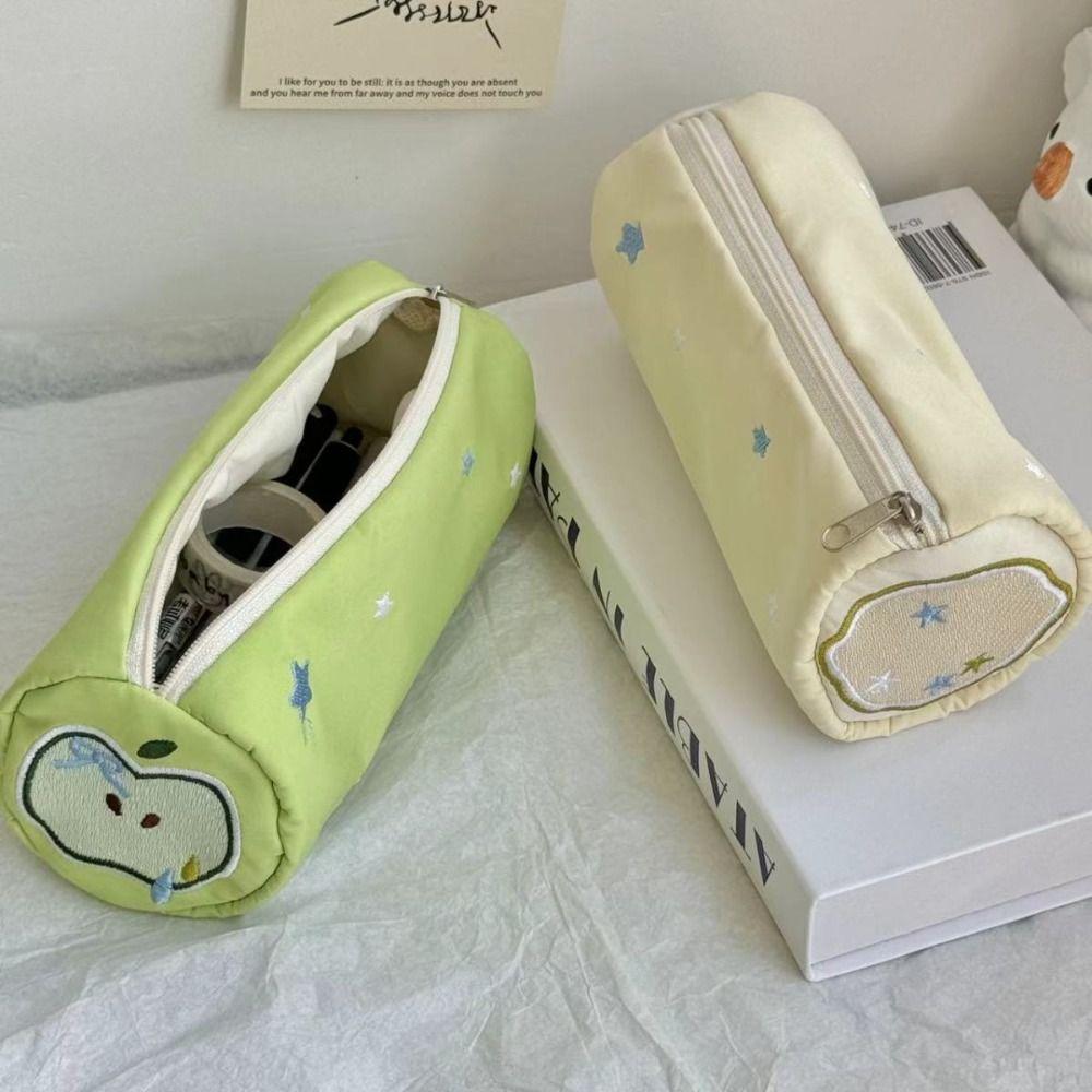 Summer Fruit Embroidery Pen Bag Soft Touch Stationery Organizer Portable Pencil Case Student Gift