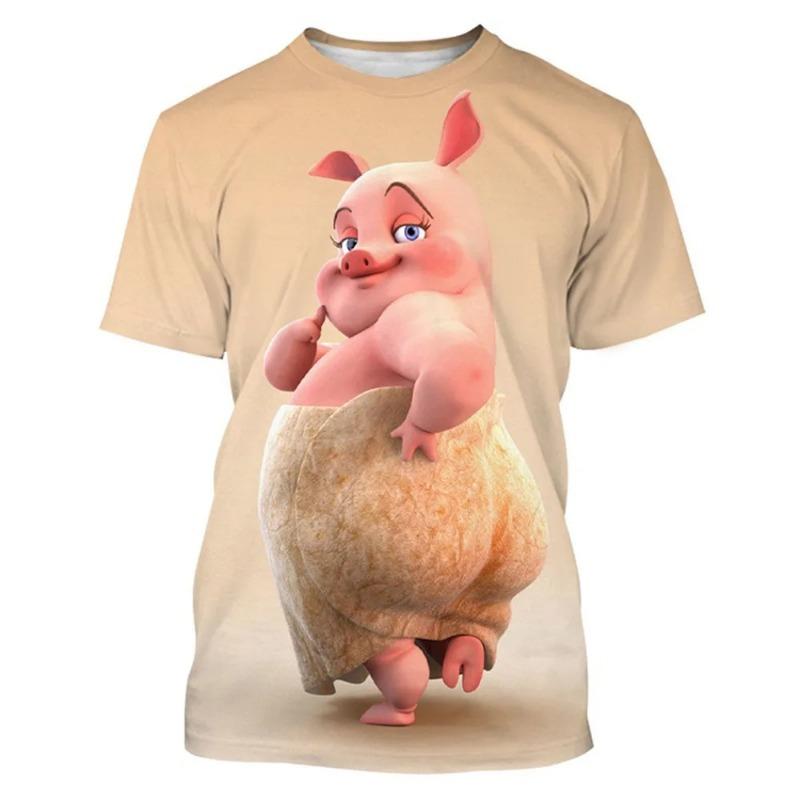 Cute Fun Animal Pig 3D Print Sport Breathable Men T-shirt Outdoor Street Casual Daily
