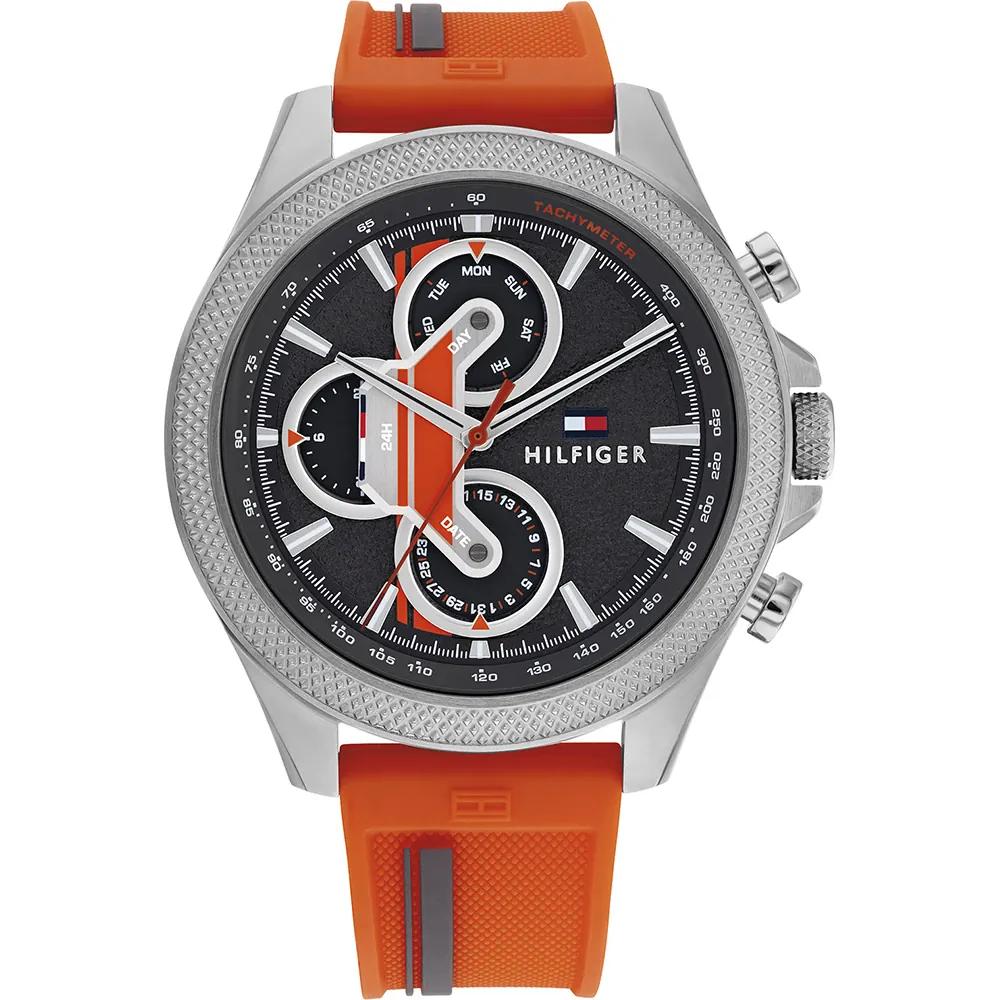 Tommy Hilfiger Men s Chronograph Watch Black Dial Orange Silicone Strap 1792084 оранжевый/серый