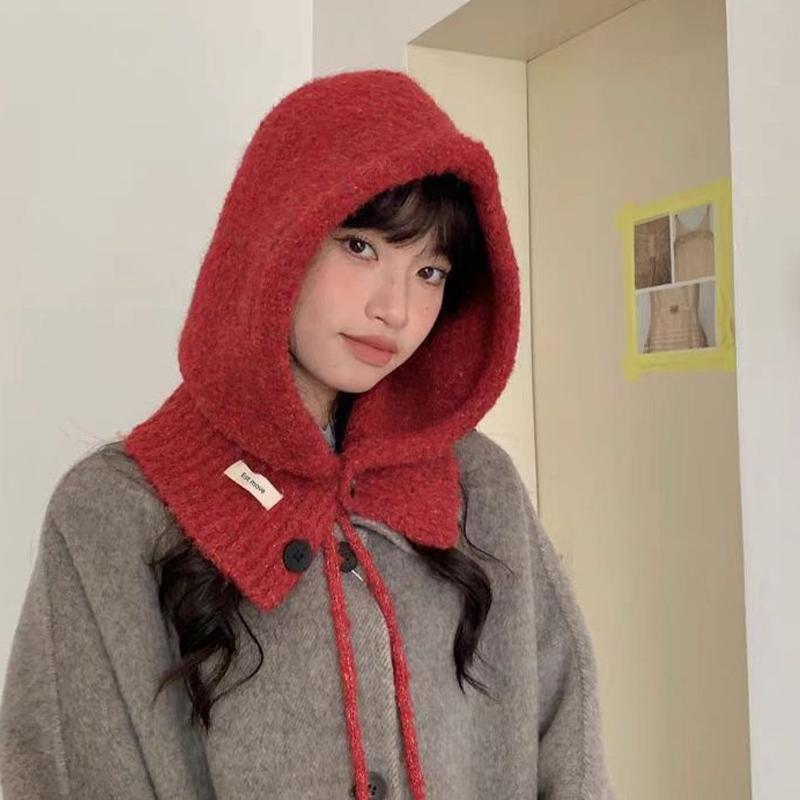 Korean Style Hat Scarf Women'S Autumn And Winter Warm Ear Protection Hooded Scarf Knitted Wool Hat