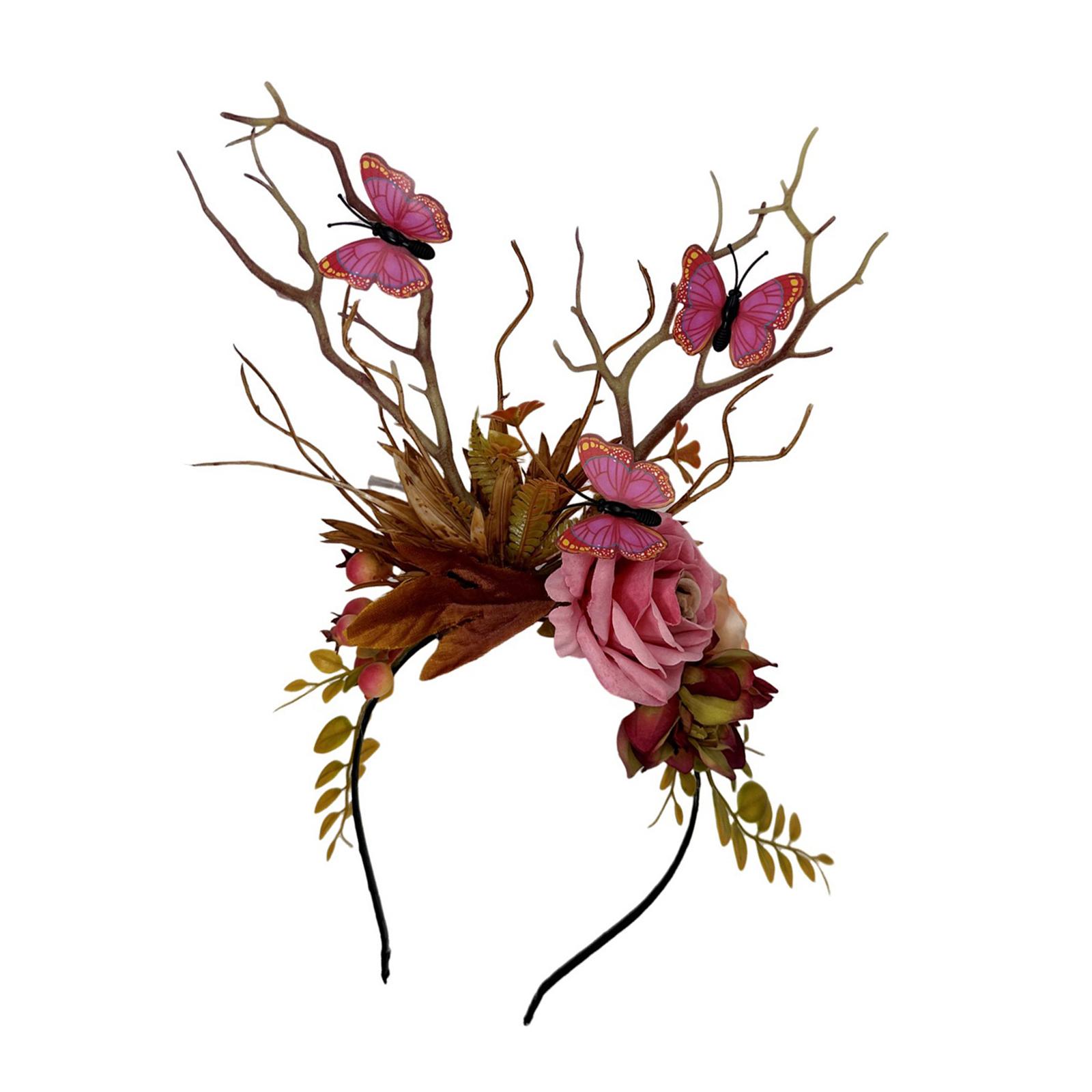 

Готический ободок для волос с веткой цветка, бабочка, косплей, Хэллоуин, ролевая игра, головной убор, выпускной, вечеринка, живое выступление, головной убор E