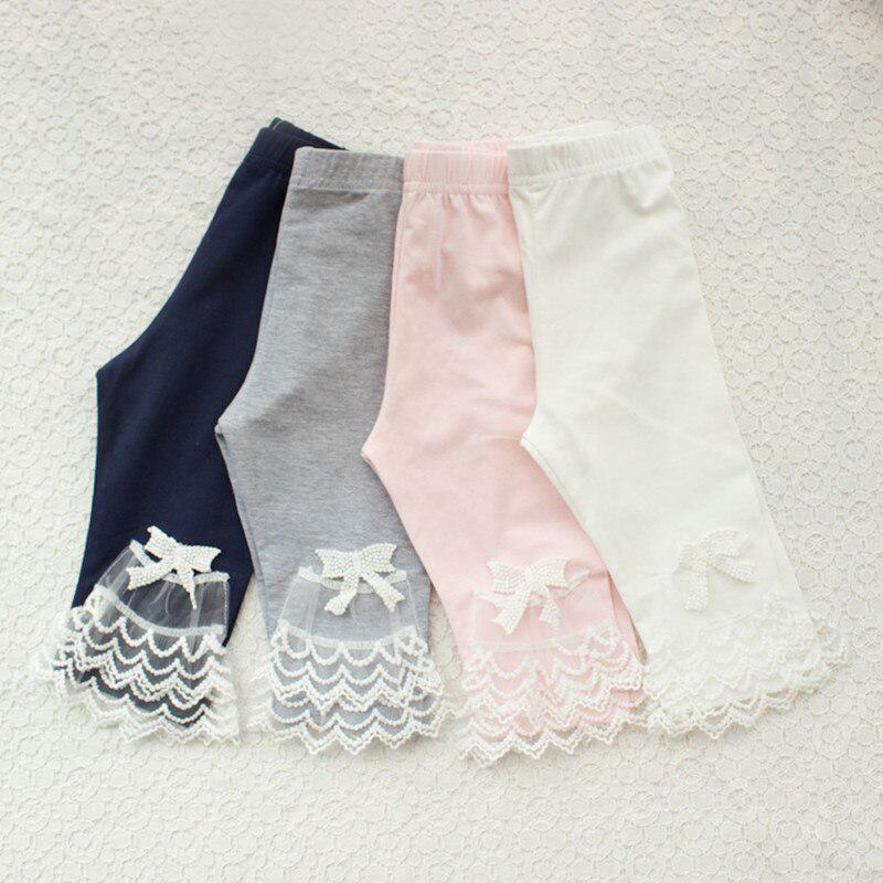 YUBAOBEI Girls Calf-length Leggings Baby Girl Mesh Spliced Pants Bow Lace Candy Color Skinny Leggings