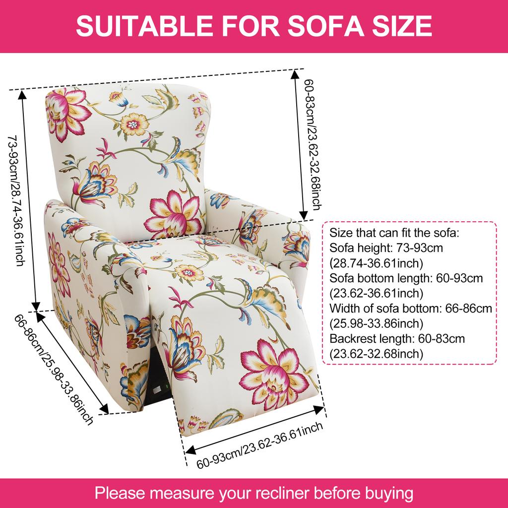 4Pcs Recliner Sofa Covers Elastic Polyester Slipcovers Non-slip All-inclusive Protector with Pocket Single Seater Armchair Cover