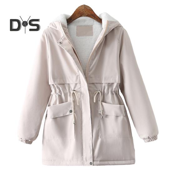 

Осень-зима женское пальто с капюшоном из толстого плюша, однотонные карманы, теплая застежка-молния, кардиган с длинными рукавами, свободная средняя длина, уютная женская куртка, плащ L абрикосовый