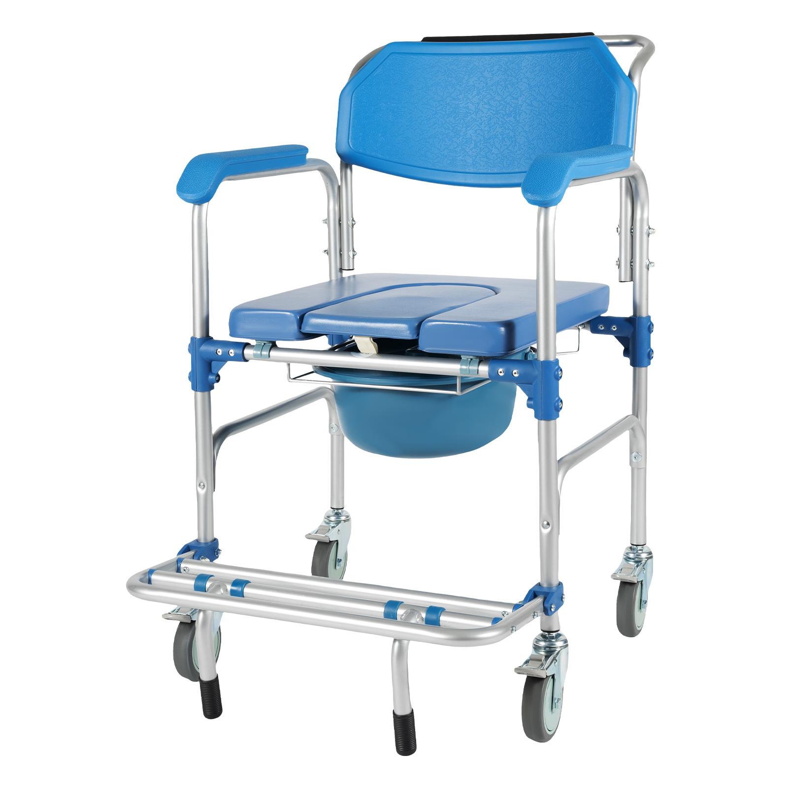 

Blow Molded Commode Shower Chair, 330lbs Toilet Chair w/ Wheels for ElderlyDisabled, Home Care Portable Commode