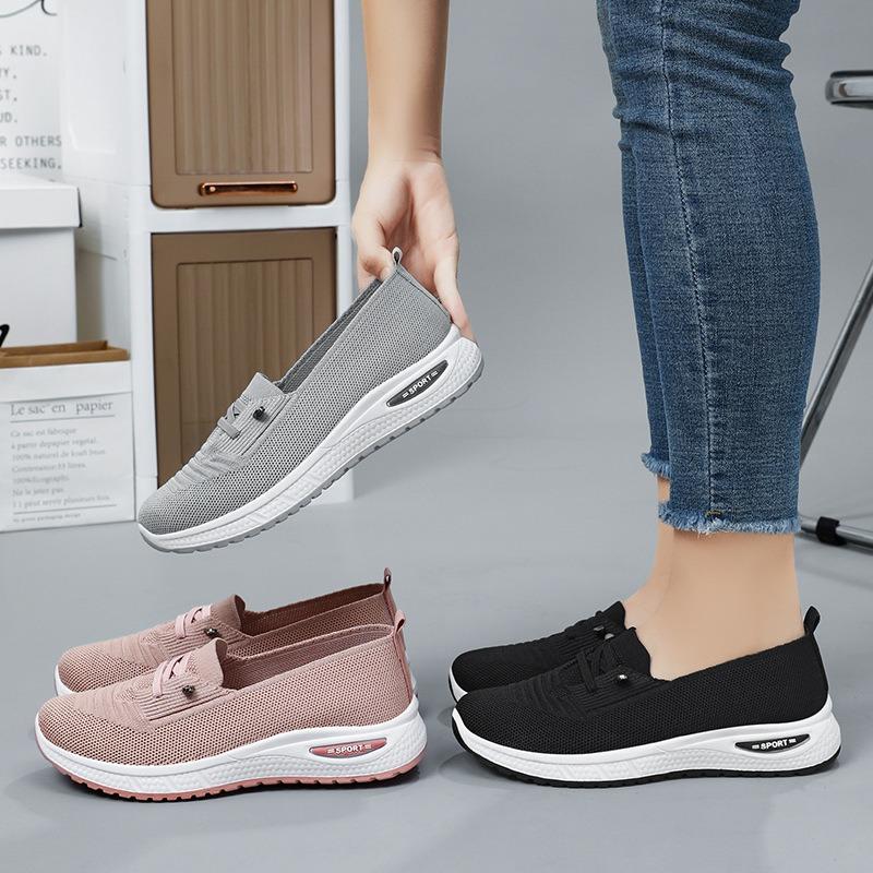 New Casual Women's Shoes Flying Woven Breathable Mom Shoes Shallow Single Shoes