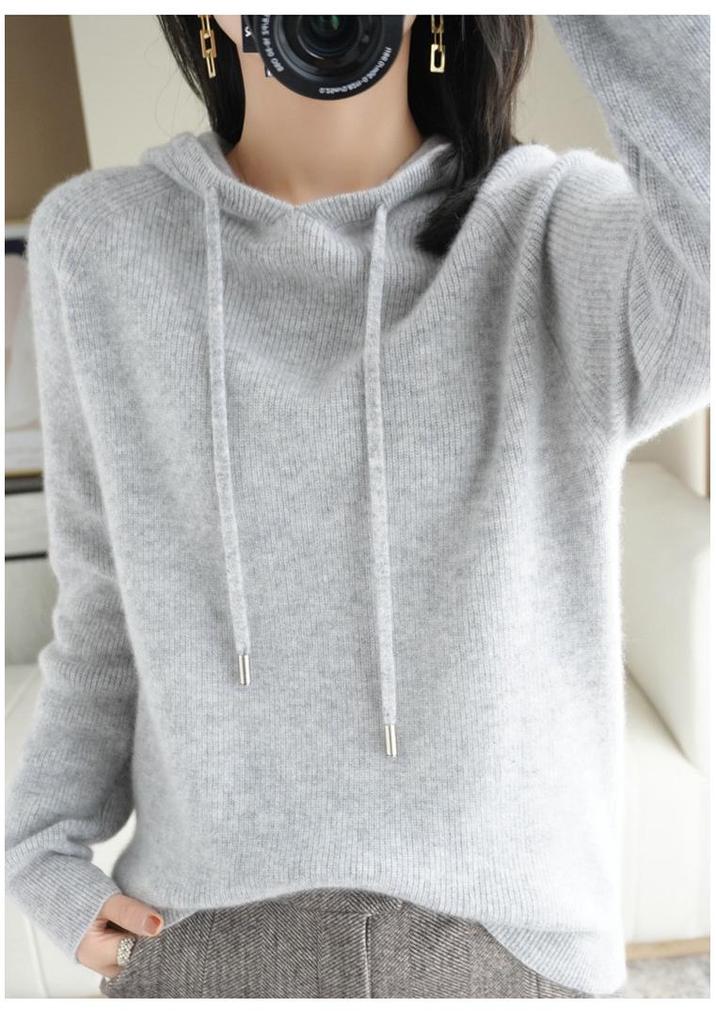 Women's Lace-up Knit Hoodie: Spring/Autumn Long Sleeve Loose Pullover Sweatshirt