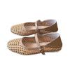 Soft Leather Version~ French Literary and Artistic Style Woven Hollowed-out Outer Wear Breathable Mary Jane Sandals Women's Word with Flat Shoes