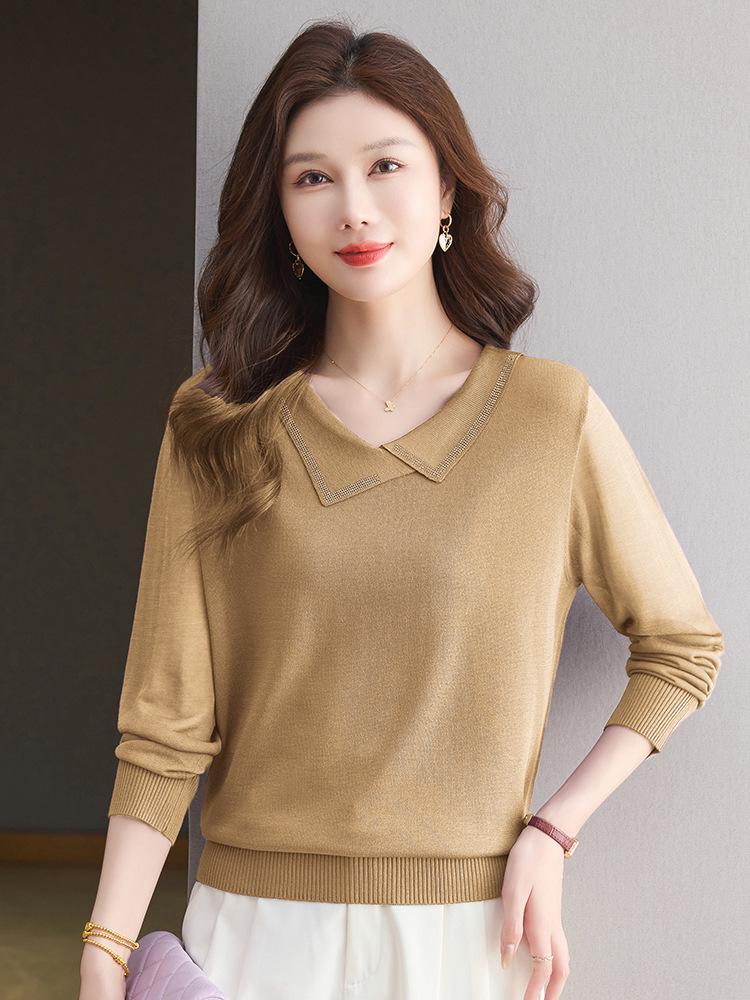 Damski wełniany kardigan premium: Sweter z długim rękawem, z kołnierzem typu kent, uniwersalny na wiosnę/jesień