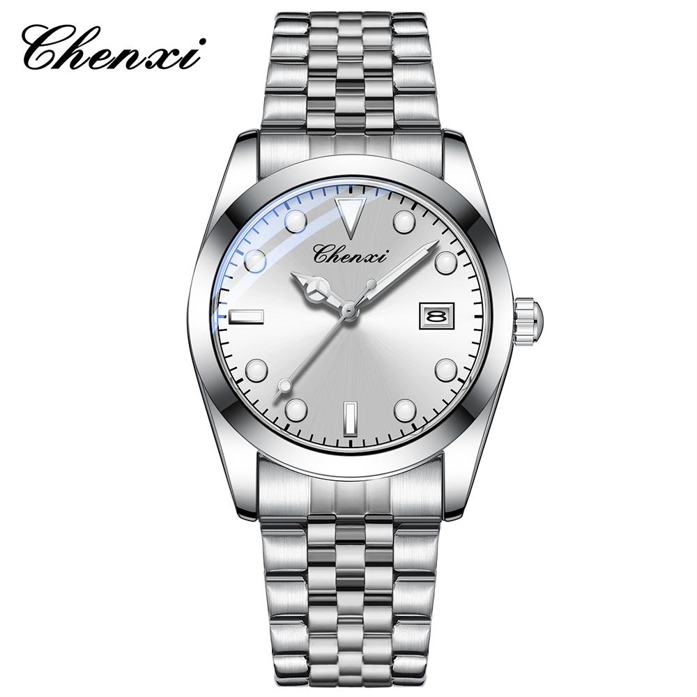 CHENXI New Men's Watch Fashion Trendy Quartz Wristwatches Simple Silver Steel Strap Luminous Waterproof Date Display Man Watches