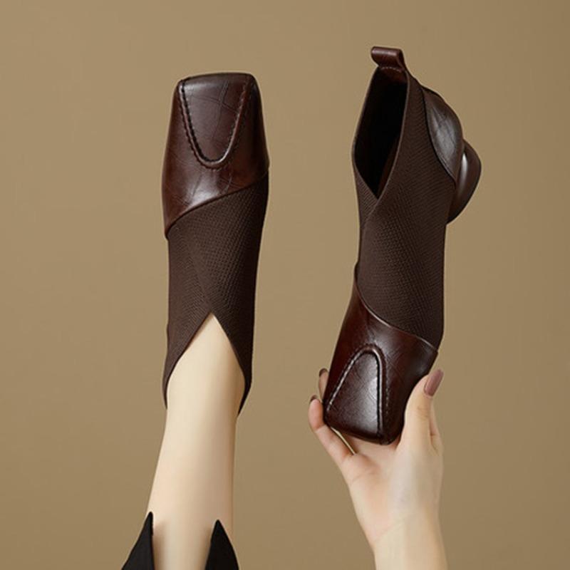 2026 New Style Autumn-winter Ankle Boots Square Toe , Slip-on Design, Anti-slip and Durable, Low Heel Shoes
