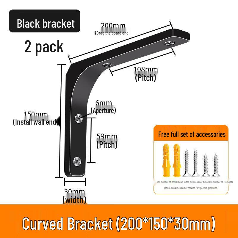 8-Inch Black L-Shaped Shelf Support Brackets, 10-Pack