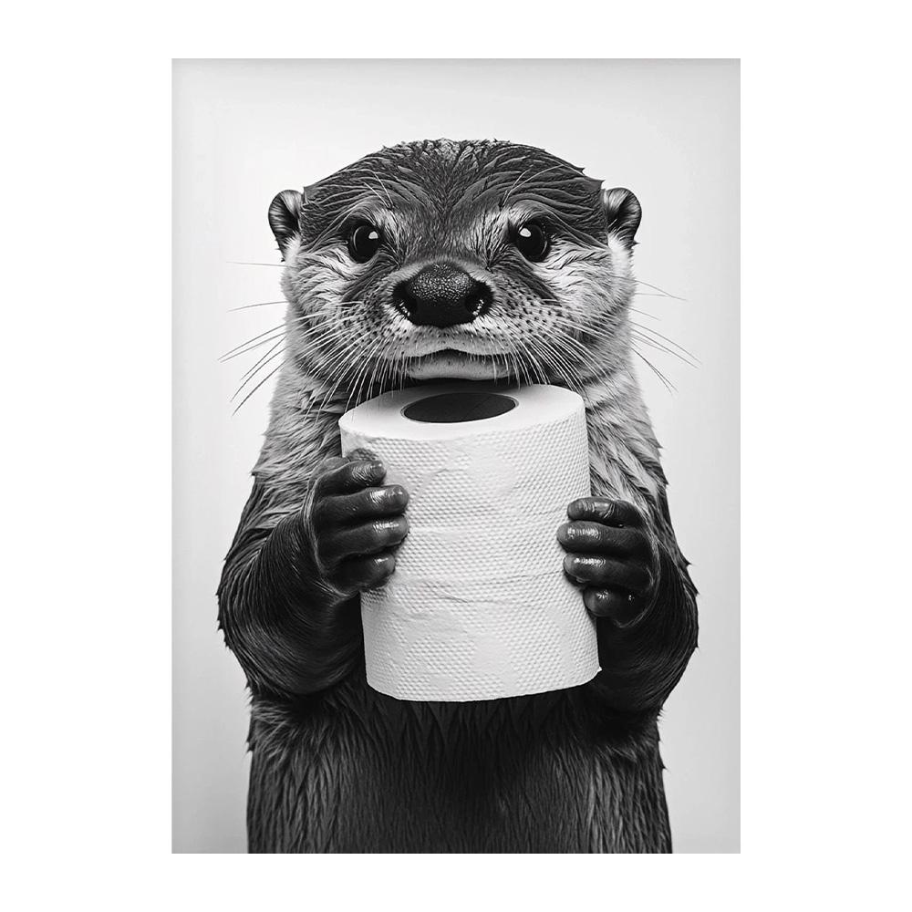 Highland Cow Otter Cat Raccoon with Toilet Paper Poster Print Canvas Painting Bathroom Wall Art Funny Toilet Humor Home Decor