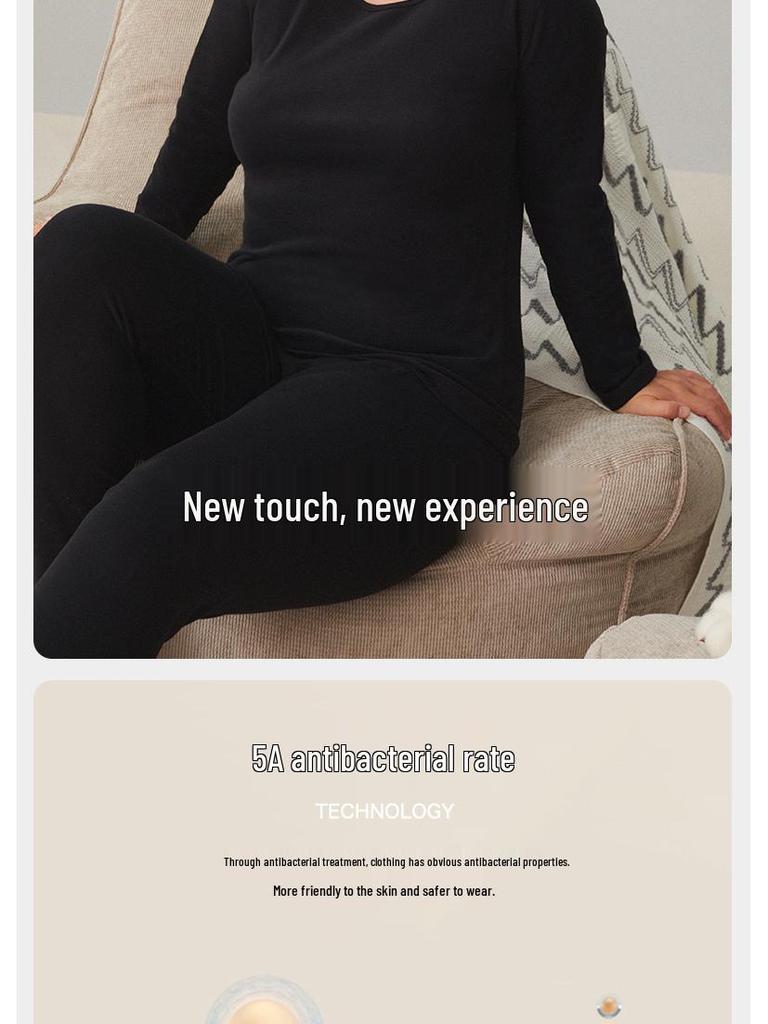 Women's Plus Size Double-Sided Flannel Underwear Set - Pure Cotton, Thick Round Neck Base Layer for Autumn and Winter