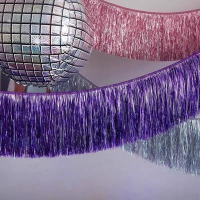 Guirlande multicolore à paillettes et franges métalliques, fond décoratif en papier aluminium, franges épaisses à paillettes, fournitures de fête