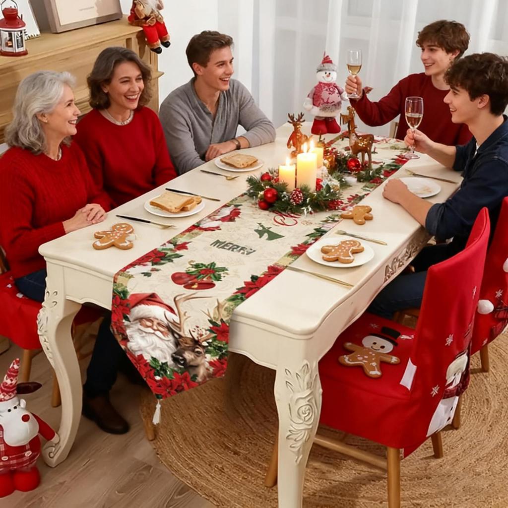 Christmas Runner For Table Long Soft Christmas Decorations Gingerbread Man Santa Claus Winter Table Runner For Winter Party
