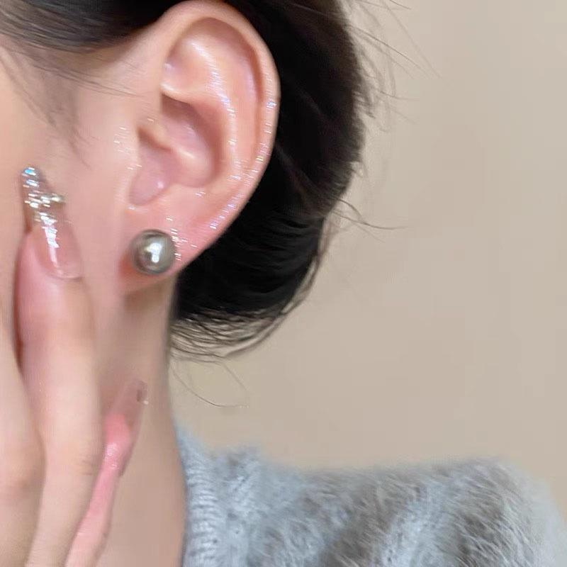 Gray Pearl Stud Earrings for Women S925 Silver Needle 6-10mm Daily Life Party Wedding Girls Minimalist Vintage Ear Jewelry