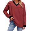 Fashionable Women's Loose Colorblock V-neck Long-sleeved Top