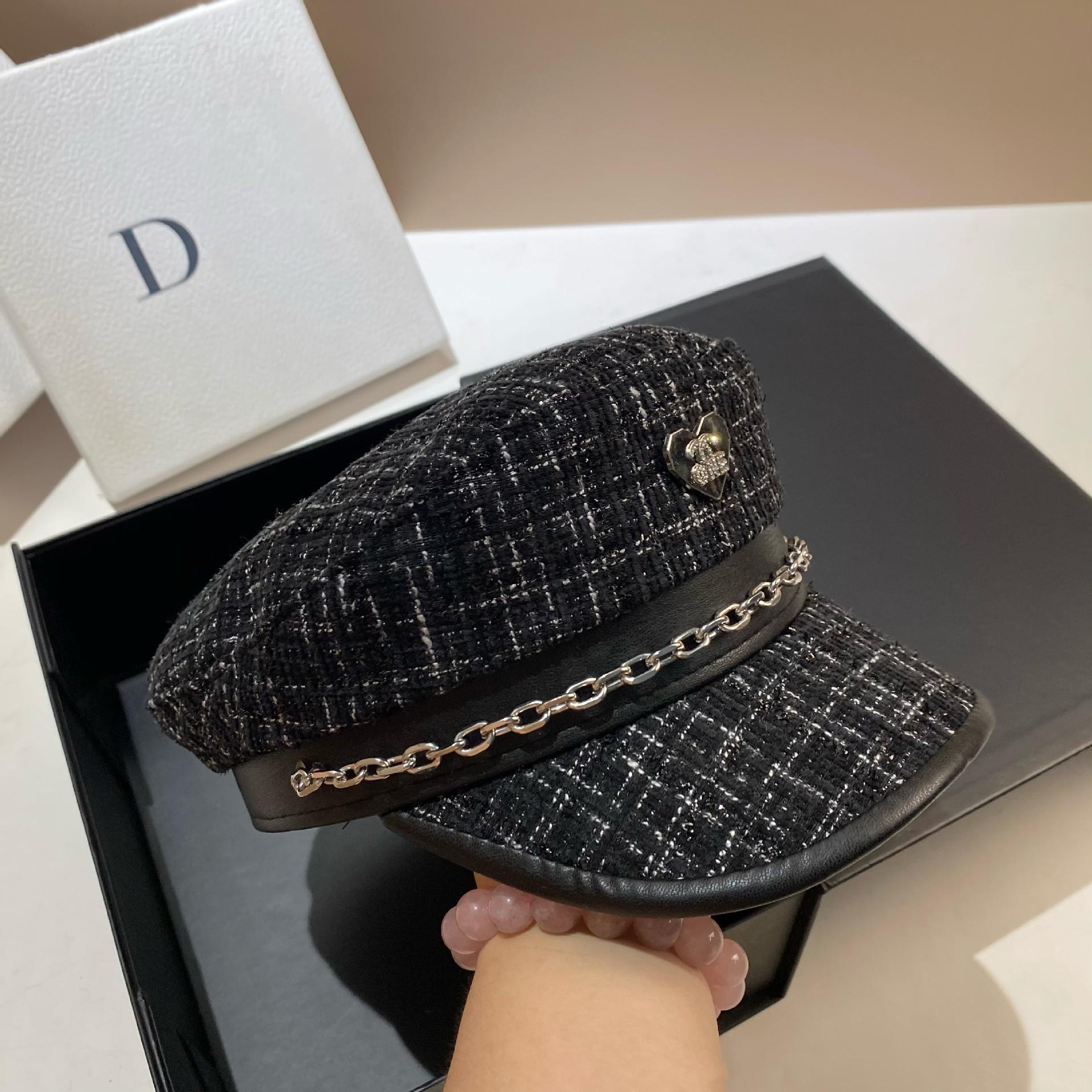 Сяосянфэн Темно-синяя Шляпа Женская Британский Стиль Персонализированная Цепь Кепка-восьмиуголка Модная Сладкая И Крутая Восьмиугольная Шляпа Adjustable