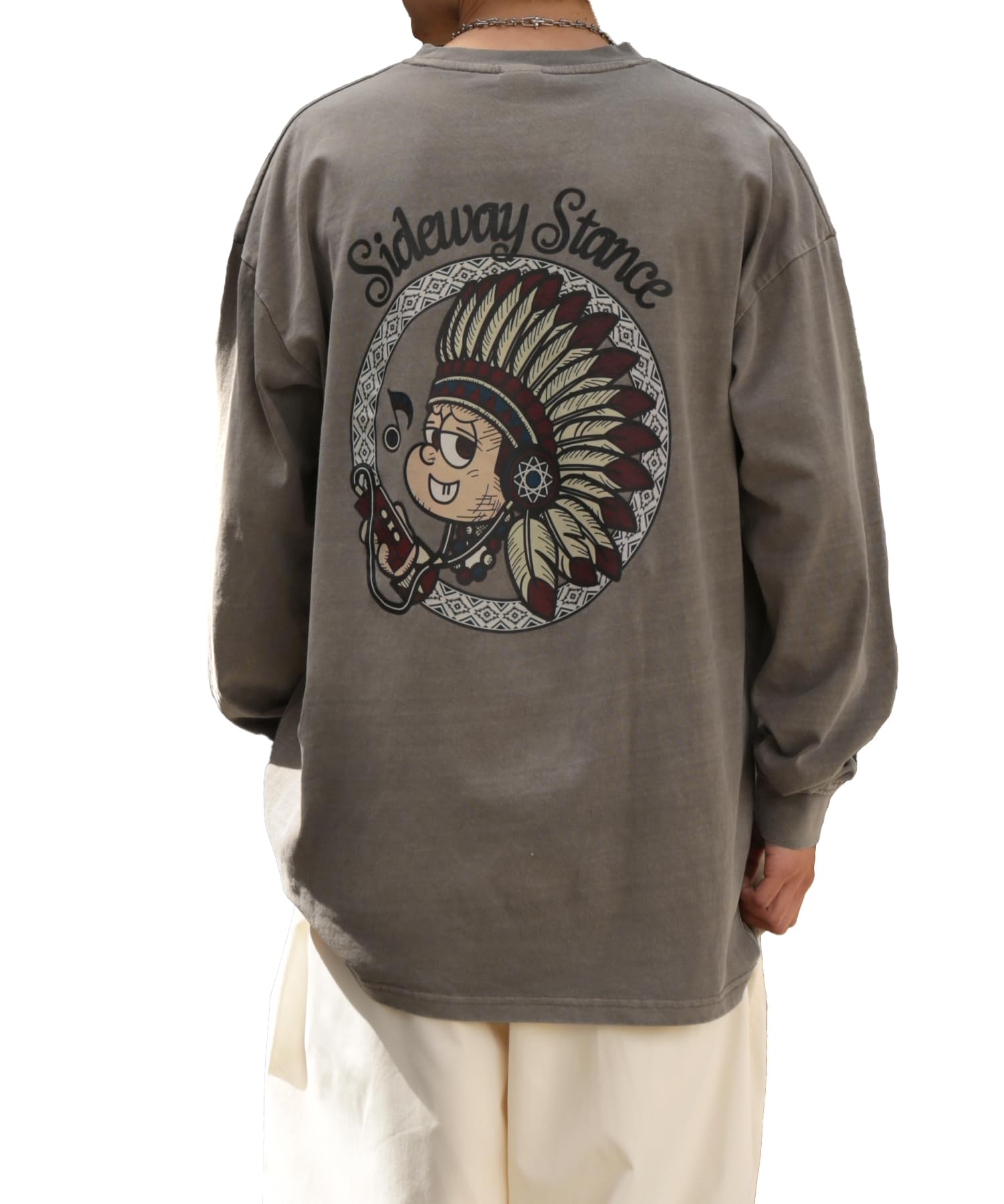 

IMPROMES Casual SIDEWAYSTANCE Native American Boy Pigment Long Sleeve T-Shirt, Men s, Mocha