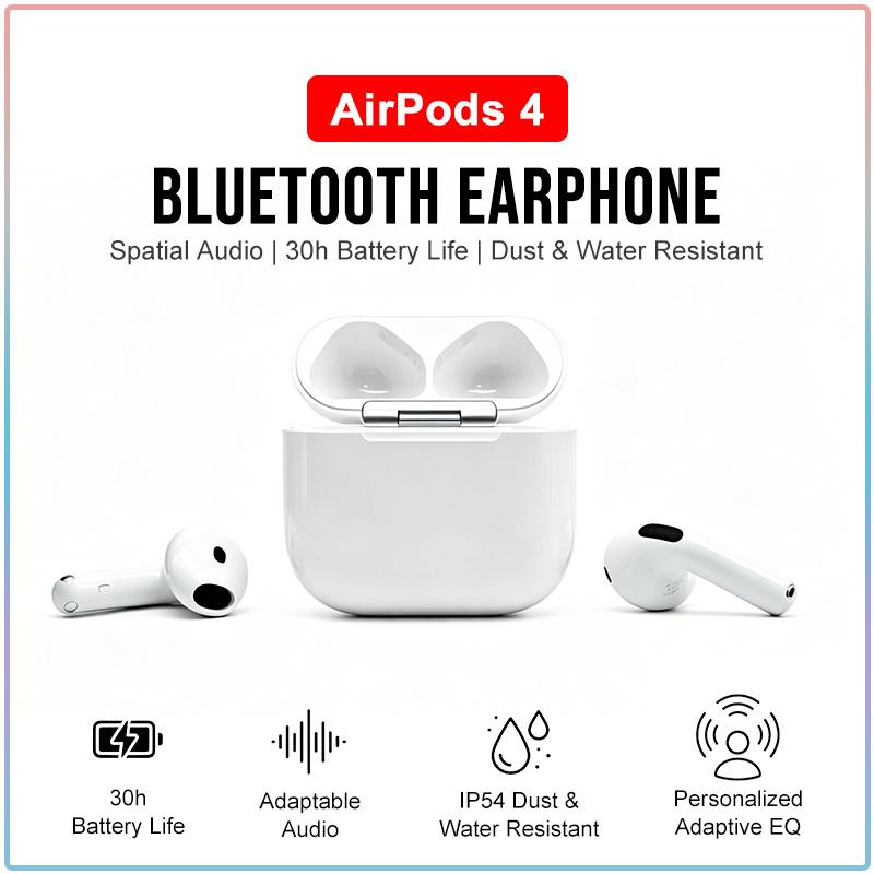 Apple AirPods 4 Auricolari Wireless Bluetooth 5.3 EQ Adattivo Isolamento Vocale Doppio Microfono Riproduzione Lunga 30H Pop-up Automatico Auricolari Sportivi Mini