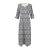 Dresses For Womens Vintage Print Tunic Waisted Midi Dress Summer Casual 3/4 Sleeve Dress