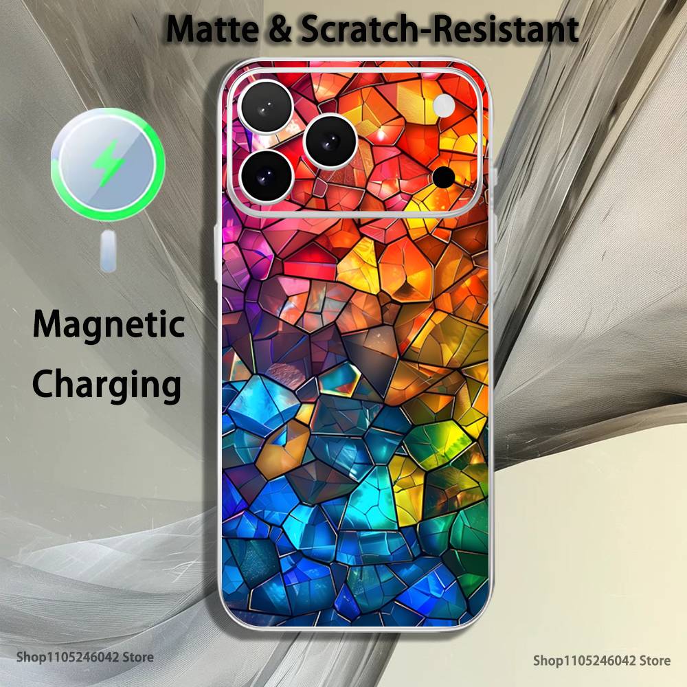 

Colorful Glass Transparent White Phone Case For iPhone 17,16,15,14,13,12,11,Pro,Max,Plus Magnetic Wireless Charging iPhone17promax