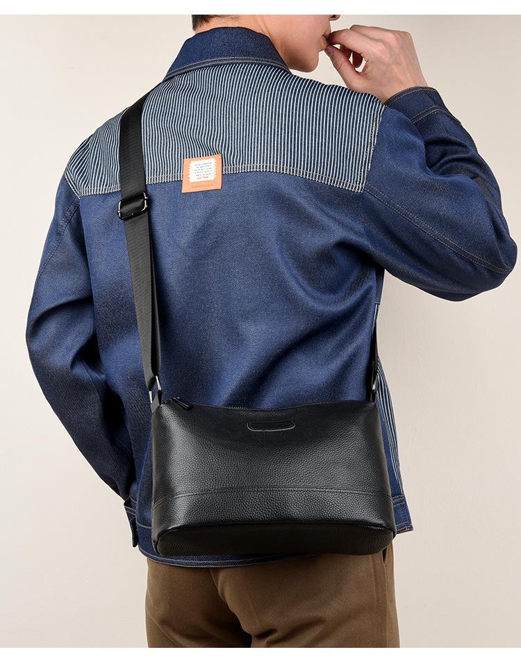 2025 Men's Genuine Leather Crossbody Bag with Three-Layer Main Compartment and Large Capacity