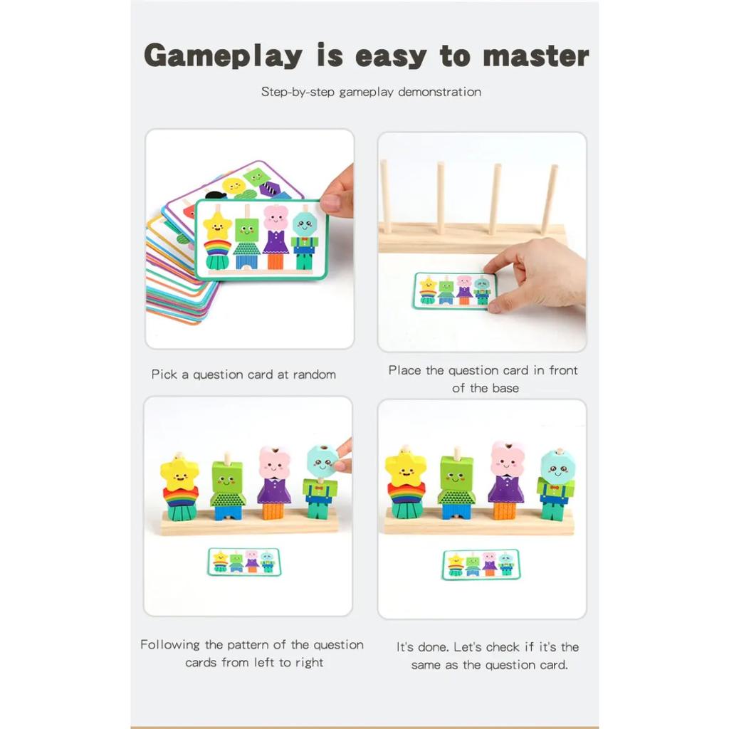 Wooden Children's Character Expression Bead Columns Colorful Sorting Toys Shape Stringing Matching Educational Building Blocks