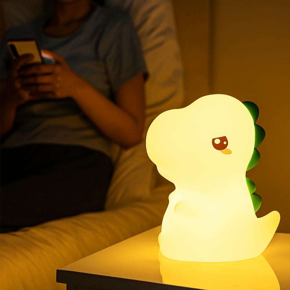 Portable Dinosaur Shape Silicone Night Light USB Charging Cartoon Touch Sensor Lamp Rechargeable Soft LED Night Lamp Decor