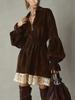 European 2025 Elegant V-Neck Lace Patchwork Dress with Loose Lantern Sleeves