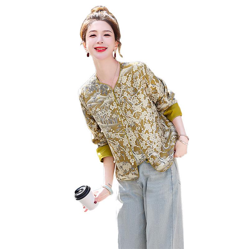 2025 Spring Retro Chinese Jacquard Frog Button Loose Top YW8989