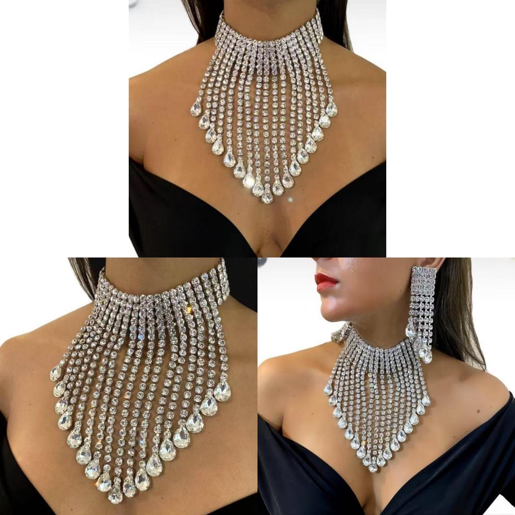Water Drop Pendant Necklace With Multilayer Tassels For Fashion Party Wear Women