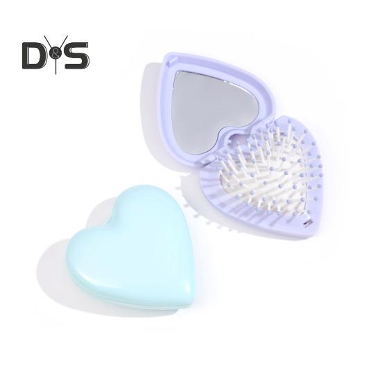Spazzola per capelli Love Heart con specchio 2 in 1, setole morbide, massaggio del cuoio capelluto, spazzola pieghevole, pettine portatile antistatico con cuscino d'aria, per lo styling dei capelli di uomini e donne