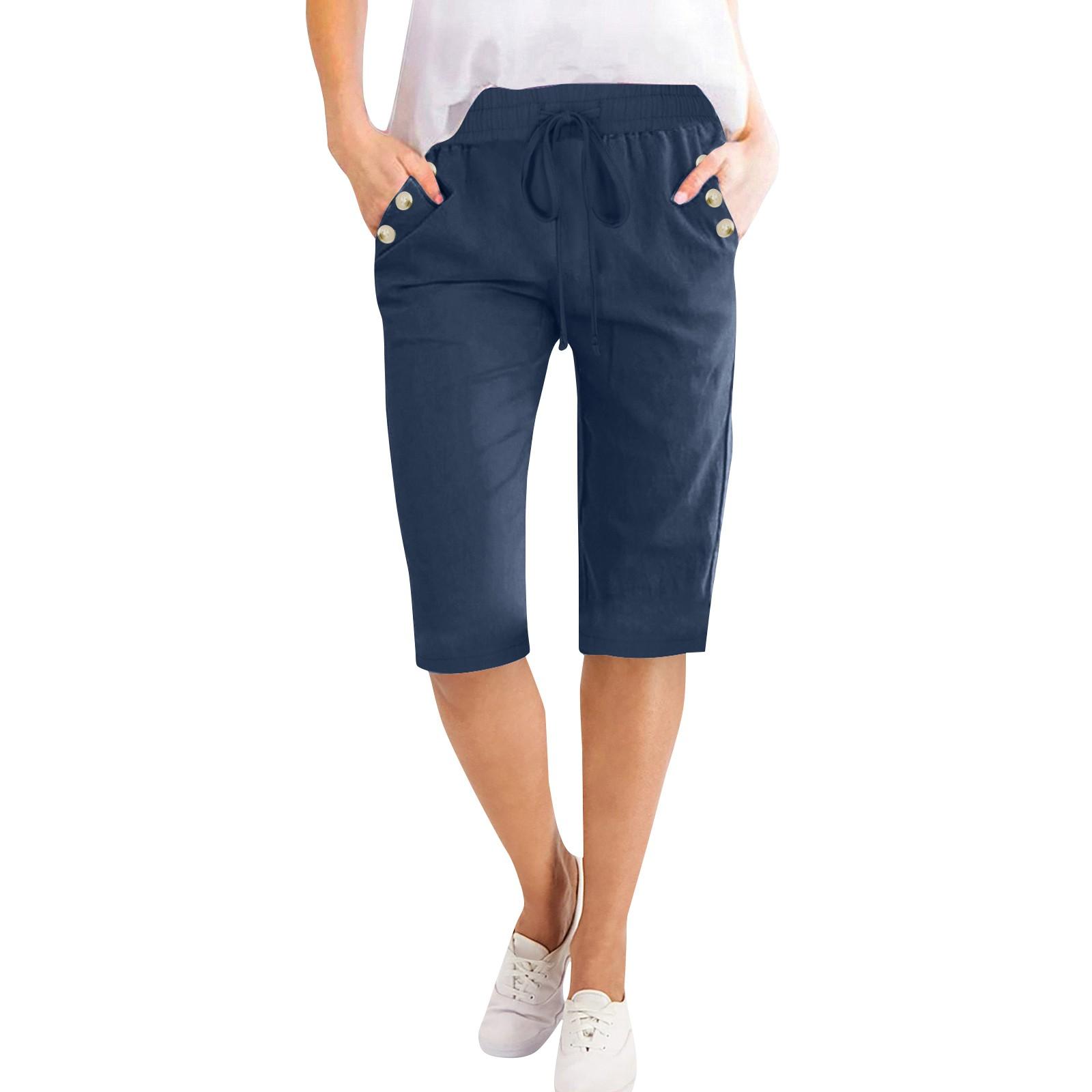 

Хлопковые и льняные шорты со свободной талией и завязками Шорты с карманами на пуговицах XL тёмно-синий