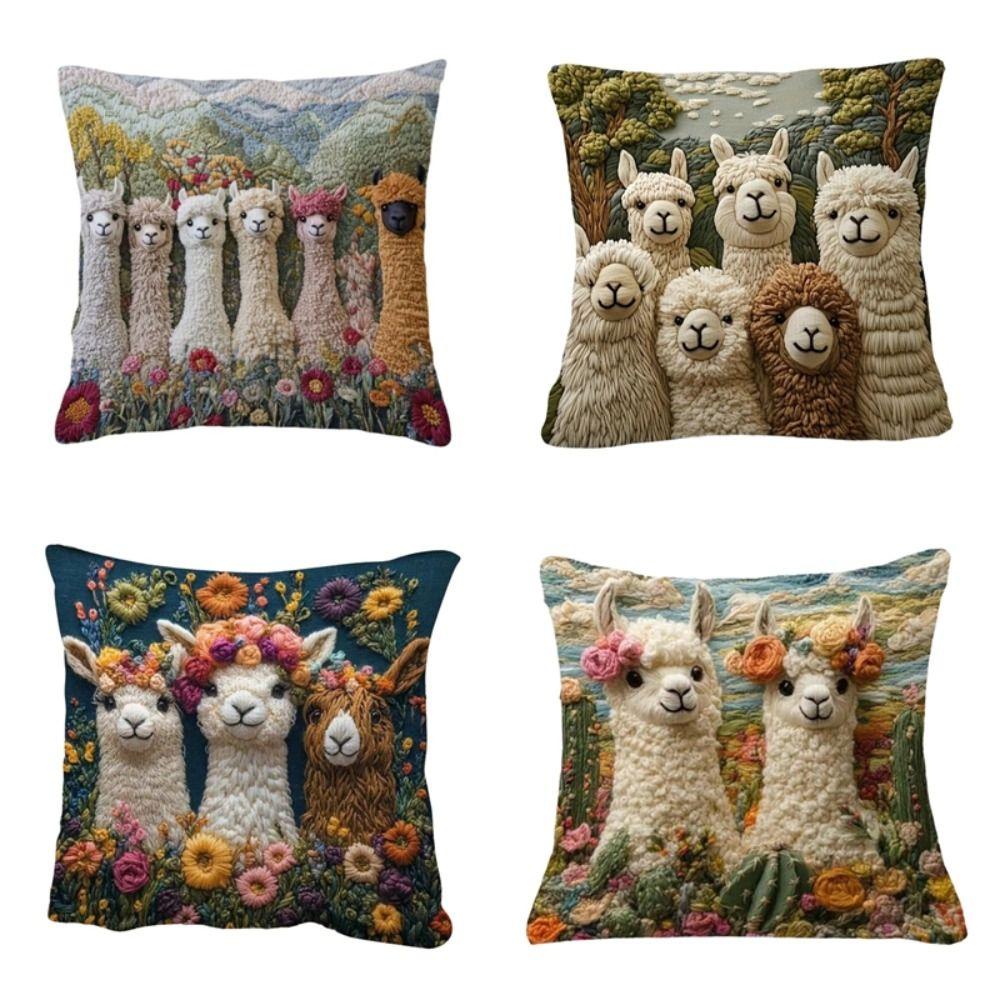Vintage Pillow Case Alpaca Print Decorative Pillowcase Creative Cushion Cover  Sofa Decoration