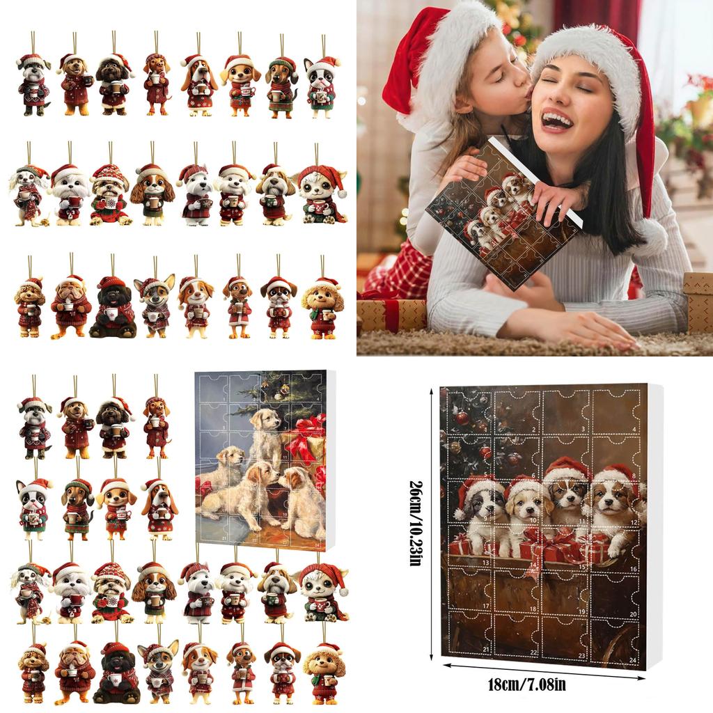 Christmas Pet Dog Advent Calendar Acrylic Hanging Ornaments For Holiday Decor And Gifts