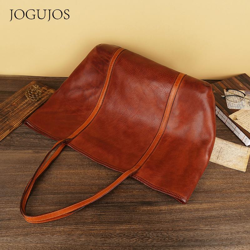 

Vintage Vegetable-Tanned Genuine Leather Tote: Large Capacity Women s Handbag, Single Shoulder Bag, Retro Underarm Design