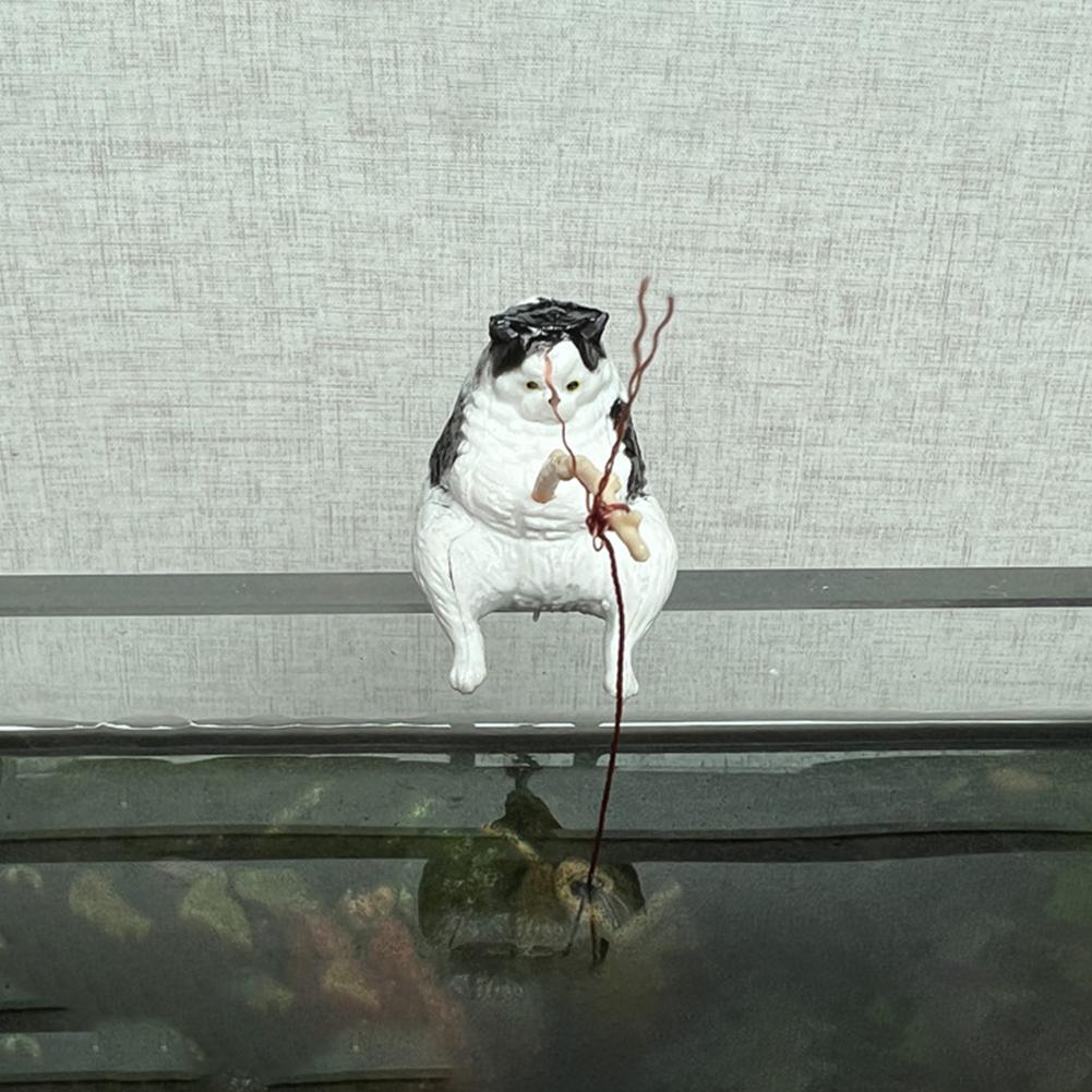 Artificial Resin Ornaments Cat Fishing Shape Layout Props Aquarium Fish Tank Landscaping Decoration