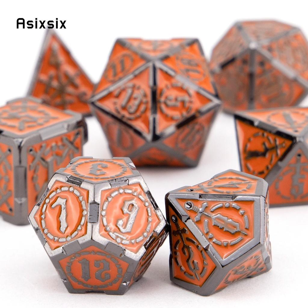 7 Pcs Orange Silver Double Swords Metal Dice Solid Polyhedral Dice Set Suitable for Role-Playing RPG    Board Game