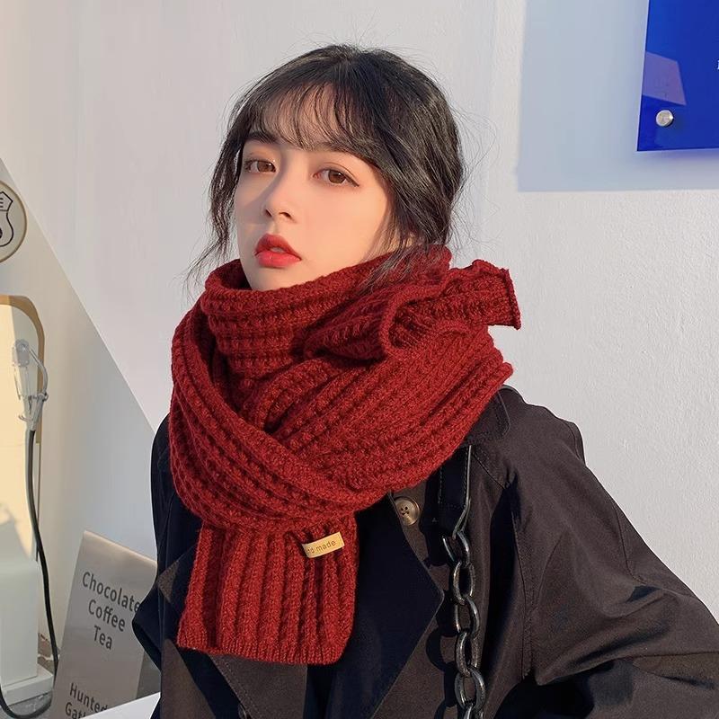 New Christmas red scarf women's autumn and winter birthday gift wool knitted student couple scarf thickened