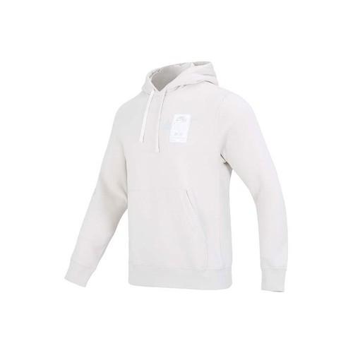 Nike Solid Color Pullover Hoodie with Printed Logo Long Sleeve Sweatshirt Men L белый