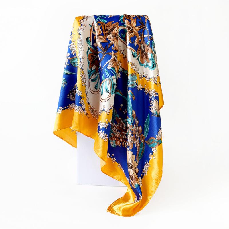 Classic Cashew-patterned Silk Scarf for Women, Shawl, Faux Silk Headscarf, 90cm Square Scarf