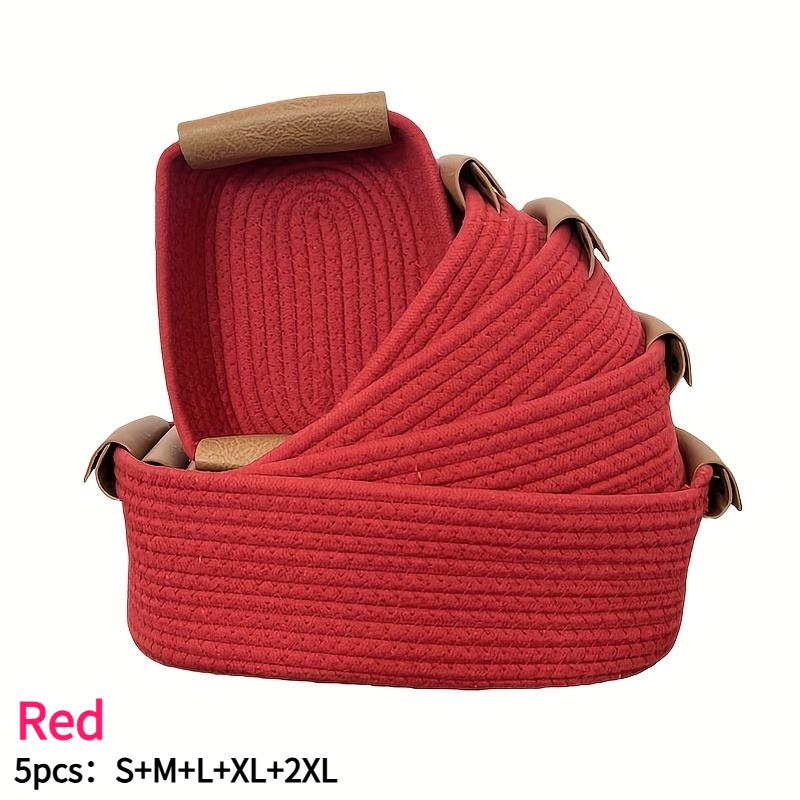 

5pcs Cotton Rope Storage Baskets Open-Weave Fabric Multi-Purpose Cosmetics Organizer Home Office Bathroom Table Storage Boxes
